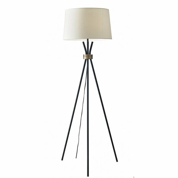 Homeroots Black Metal Tripod Leg Floor Lamp with Antique Brass Accent 372640